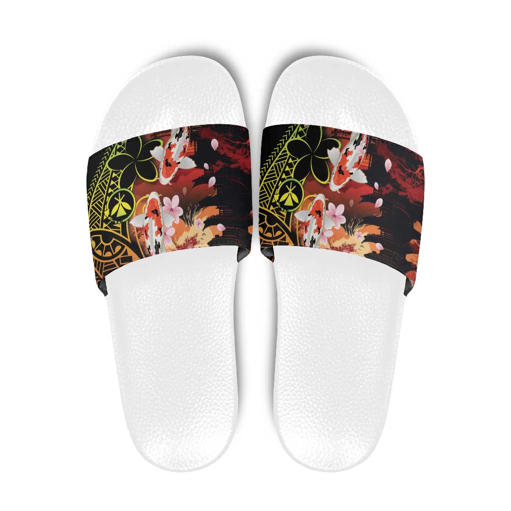 Hawaiian and Japanese Slide Sandals Koi Fish With Kanaka Polynesian Tattoo - Wonder Print Shop