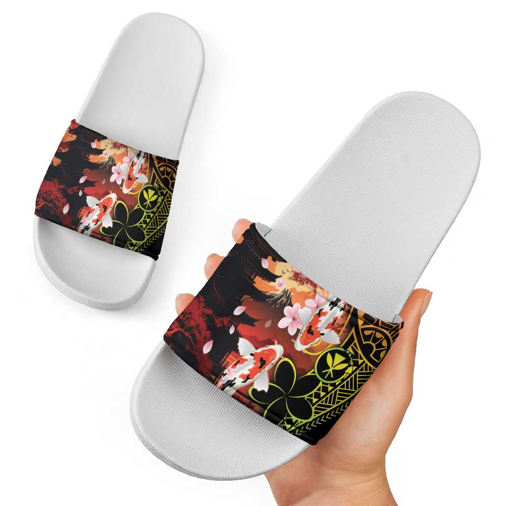 Hawaiian and Japanese Slide Sandals Koi Fish With Kanaka Polynesian Tattoo - Wonder Print Shop