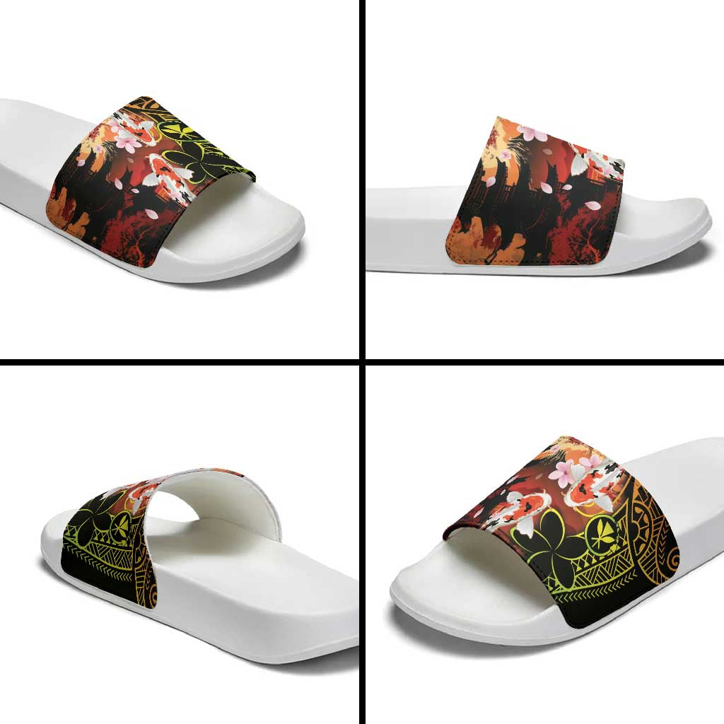 Hawaiian and Japanese Slide Sandals Koi Fish With Kanaka Polynesian Tattoo - Wonder Print Shop