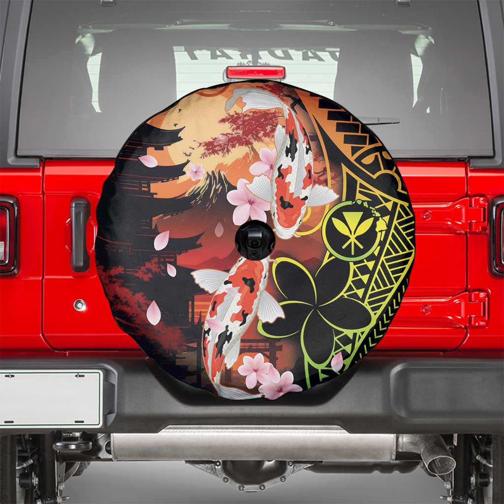 Hawaiian and Japanese Spare Tire Cover Koi Fish With Kanaka Polynesian Tattoo - Wonder Print Shop