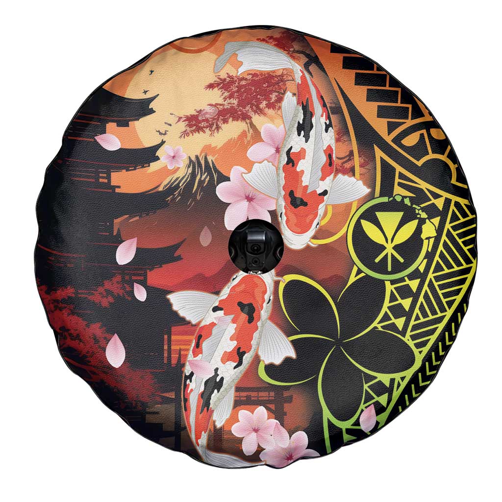 Hawaiian and Japanese Spare Tire Cover Koi Fish With Kanaka Polynesian Tattoo - Wonder Print Shop