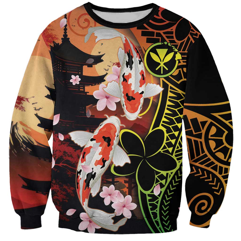 Hawaiian and Japanese Sweatshirt Koi Fish With Kanaka Polynesian Tattoo - Wonder Print Shop