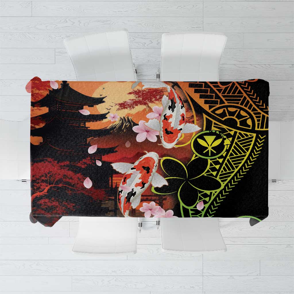 Hawaiian and Japanese Tablecloth Koi Fish With Kanaka Polynesian Tattoo - Wonder Print Shop
