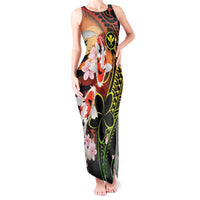 Hawaiian and Japanese Tank Maxi Dress Koi Fish With Kanaka Polynesian Tattoo - Wonder Print Shop