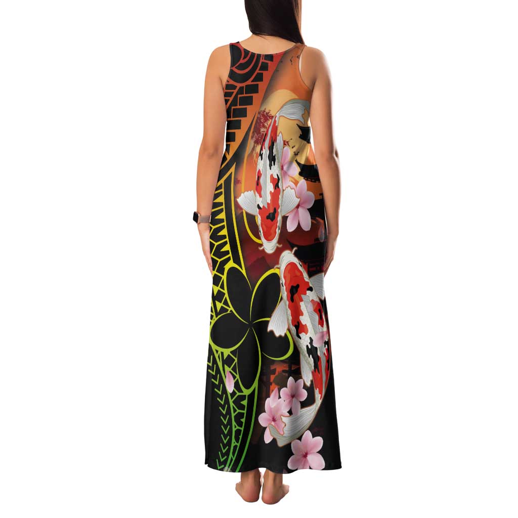 Hawaiian and Japanese Tank Maxi Dress Koi Fish With Kanaka Polynesian Tattoo - Wonder Print Shop