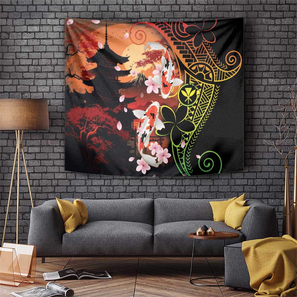 Hawaiian and Japanese Tapestry Koi Fish With Kanaka Polynesian Tattoo - Wonder Print Shop