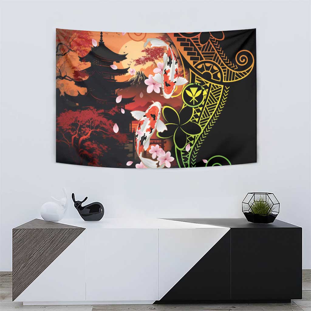Hawaiian and Japanese Tapestry Koi Fish With Kanaka Polynesian Tattoo - Wonder Print Shop