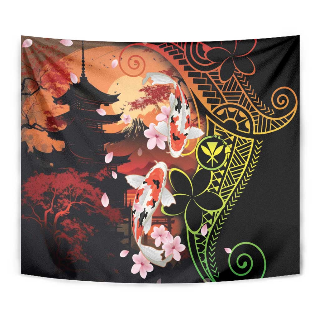 Hawaiian and Japanese Tapestry Koi Fish With Kanaka Polynesian Tattoo - Wonder Print Shop