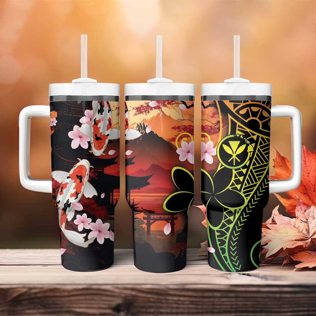 Hawaiian and Japanese Tumbler With Handle Koi Fish With Kanaka Polynesian Tattoo - Wonder Print Shop