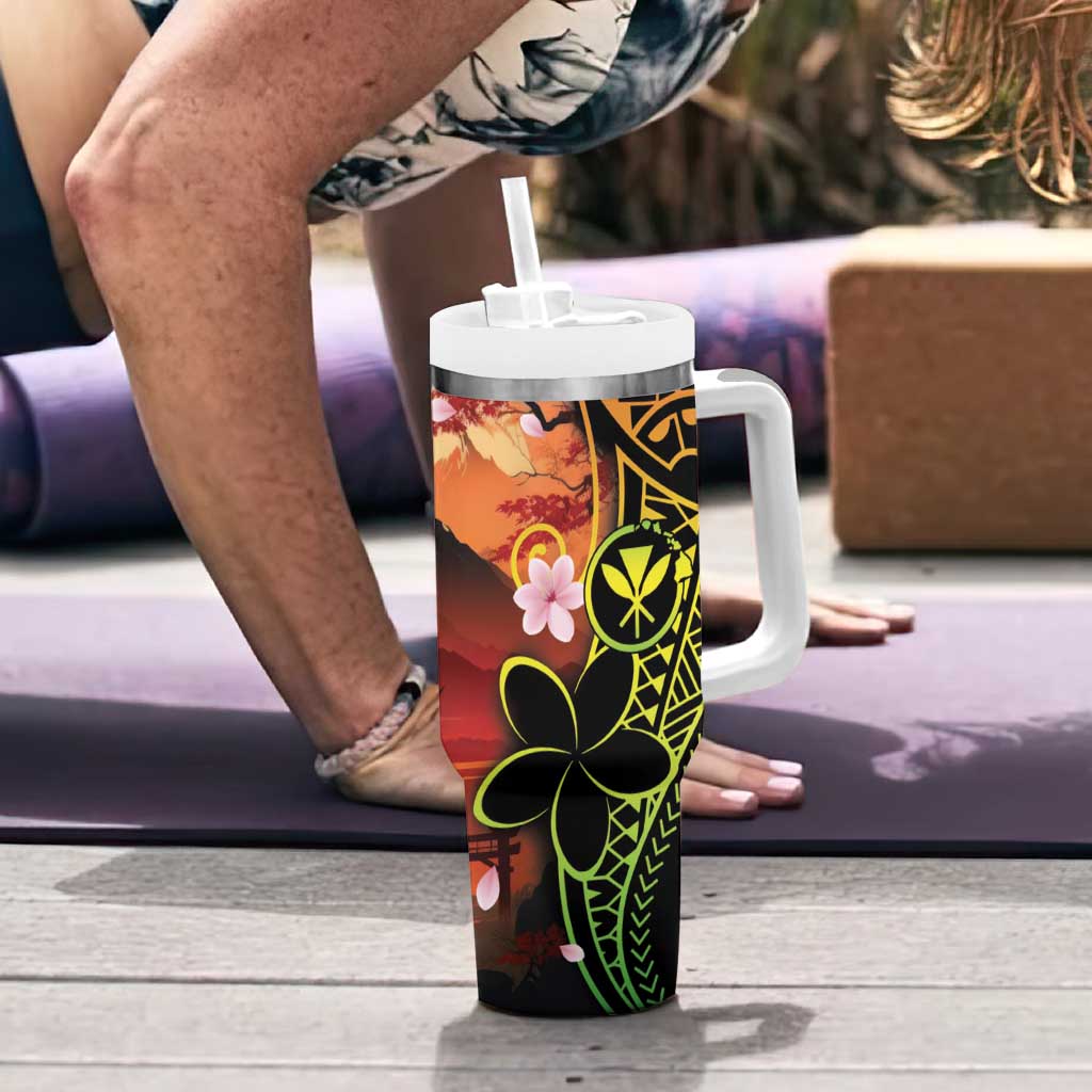 Hawaiian and Japanese Tumbler With Handle Koi Fish With Kanaka Polynesian Tattoo - Wonder Print Shop