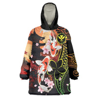 Hawaiian and Japanese Wearable Blanket Hoodie Koi Fish With Kanaka Polynesian Tattoo - Wonder Print Shop