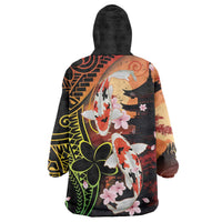 Hawaiian and Japanese Wearable Blanket Hoodie Koi Fish With Kanaka Polynesian Tattoo - Wonder Print Shop