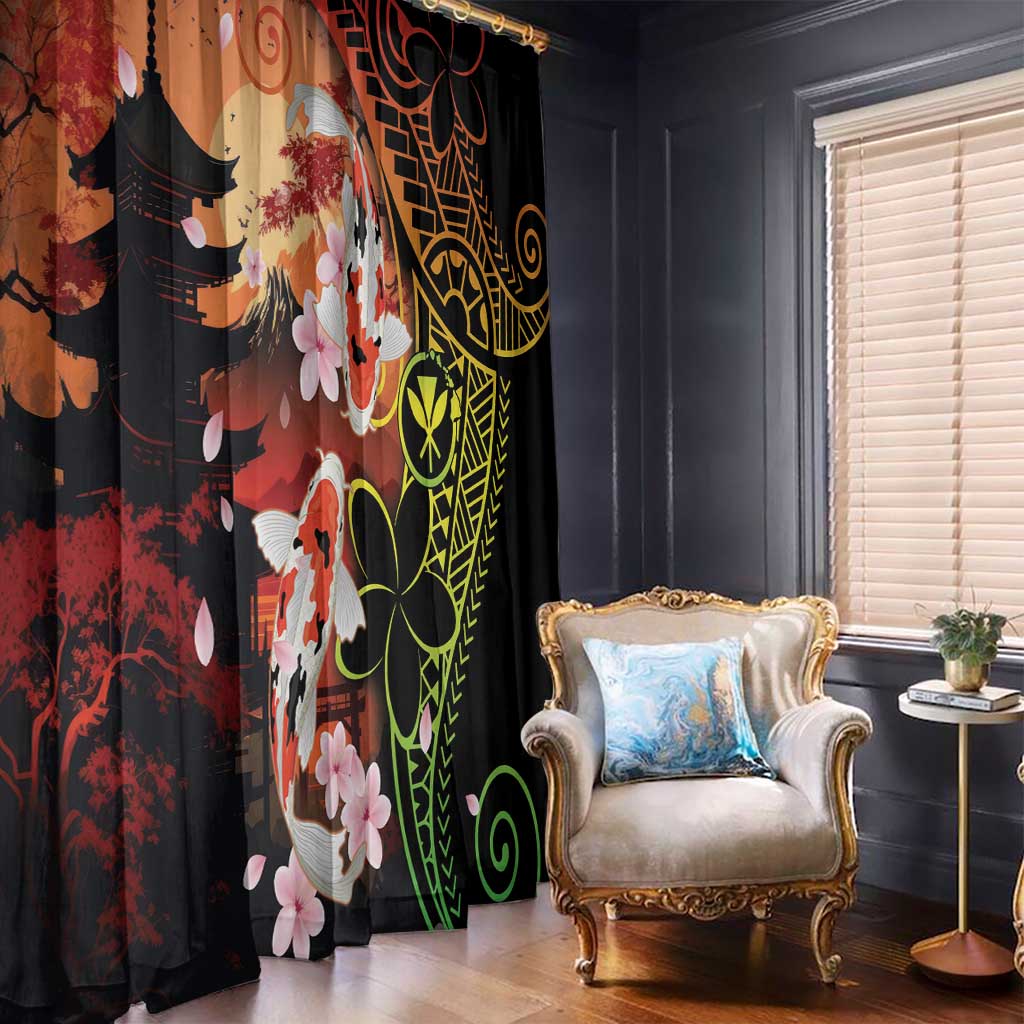 Hawaiian and Japanese Window Curtain Koi Fish With Kanaka Polynesian Tattoo - Wonder Print Shop