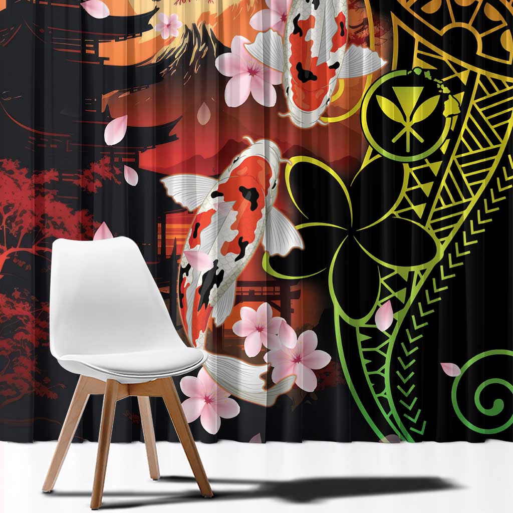 Hawaiian and Japanese Window Curtain Koi Fish With Kanaka Polynesian Tattoo - Wonder Print Shop