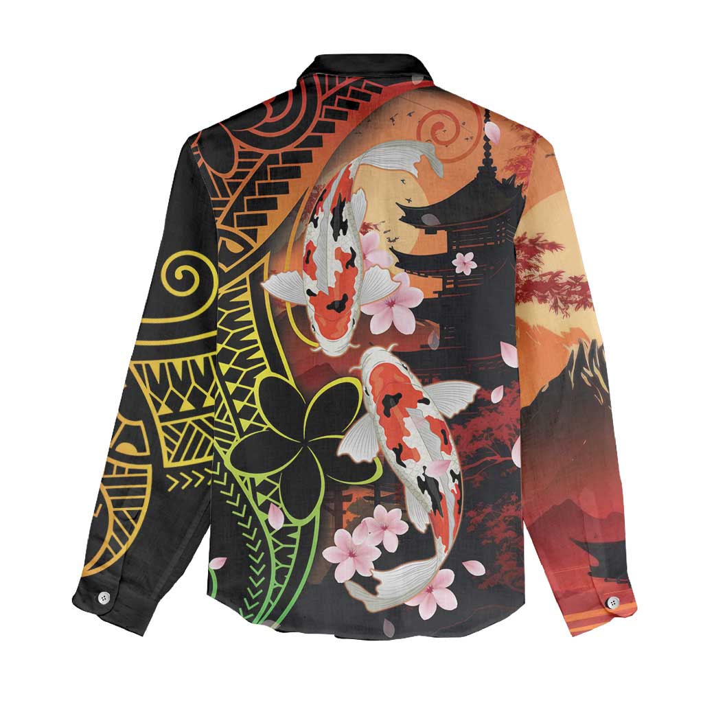 Hawaiian and Japanese Women Casual Shirt Koi Fish With Kanaka Polynesian Tattoo - Wonder Print Shop