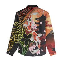 Hawaiian and Japanese Women Casual Shirt Koi Fish With Kanaka Polynesian Tattoo - Wonder Print Shop