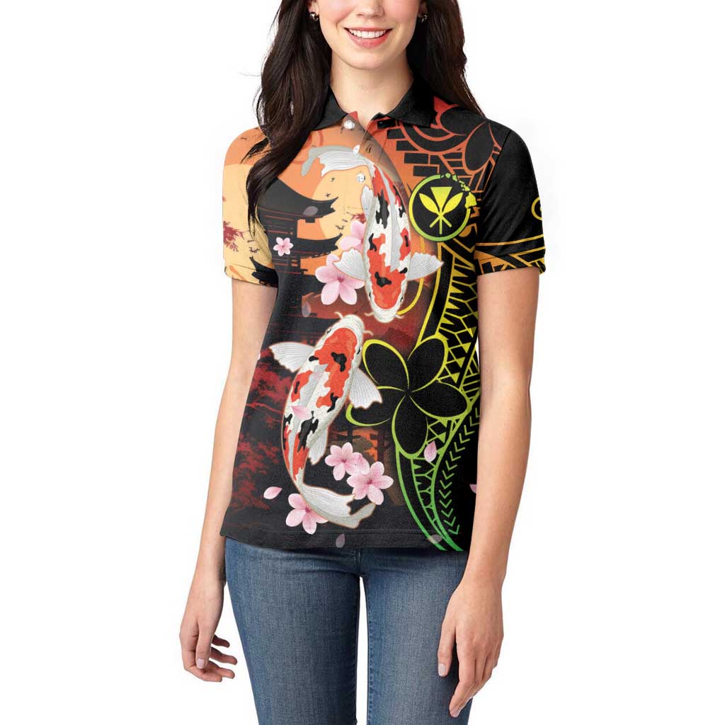 Hawaiian and Japanese Women Polo Shirt Koi Fish With Kanaka Polynesian Tattoo - Wonder Print Shop