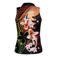 Hawaiian and Japanese Women Sleeveless Polo Shirt Koi Fish With Kanaka Polynesian Tattoo - Wonder Print Shop