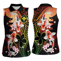 Hawaiian and Japanese Women Sleeveless Polo Shirt Koi Fish With Kanaka Polynesian Tattoo - Wonder Print Shop