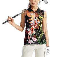 Hawaiian and Japanese Women Sleeveless Polo Shirt Koi Fish With Kanaka Polynesian Tattoo - Wonder Print Shop
