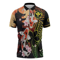 Hawaiian and Japanese Zipper Polo Shirt Koi Fish With Kanaka Polynesian Tattoo - Wonder Print Shop