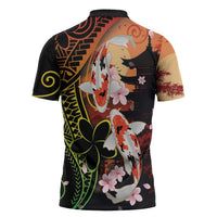 Hawaiian and Japanese Zipper Polo Shirt Koi Fish With Kanaka Polynesian Tattoo - Wonder Print Shop