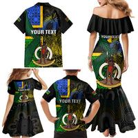 Personalised South Sea Islanders Family Matching Mermaid Dress and Hawaiian Shirt Kanakas With Vanuatu Coat Of Arms - Wonder Print Shop