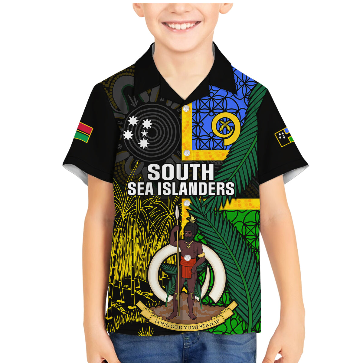 Personalised South Sea Islanders Family Matching Mermaid Dress and Hawaiian Shirt Kanakas With Vanuatu Coat Of Arms - Wonder Print Shop