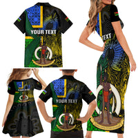 Personalised South Sea Islanders Family Matching Short Sleeve Bodycon Dress and Hawaiian Shirt Kanakas With Vanuatu Coat Of Arms - Wonder Print Shop