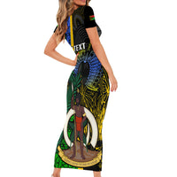 Personalised South Sea Islanders Family Matching Short Sleeve Bodycon Dress and Hawaiian Shirt Kanakas With Vanuatu Coat Of Arms - Wonder Print Shop