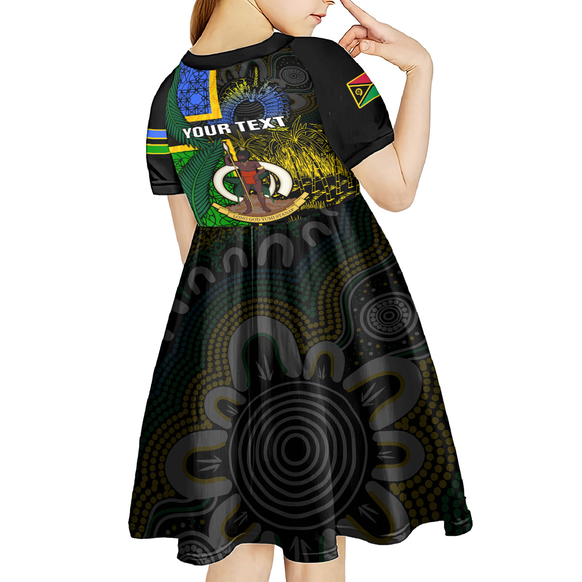 Personalised South Sea Islanders Kid Short Sleeve Dress Kanakas With Vanuatu Coat Of Arms - Wonder Print Shop