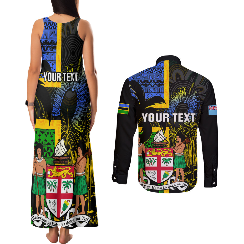 Personalised South Sea Islanders Couples Matching Tank Maxi Dress and Long Sleeve Button Shirts Kanakas With Fiji Coat Of Arms - Wonder Print Shop