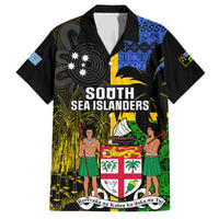 Personalised South Sea Islanders Family Matching Off Shoulder Long Sleeve Dress and Hawaiian Shirt Kanakas With Fiji Coat Of Arms - Wonder Print Shop