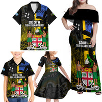 Personalised South Sea Islanders Family Matching Off Shoulder Maxi Dress and Hawaiian Shirt Kanakas With Fiji Coat Of Arms - Wonder Print Shop