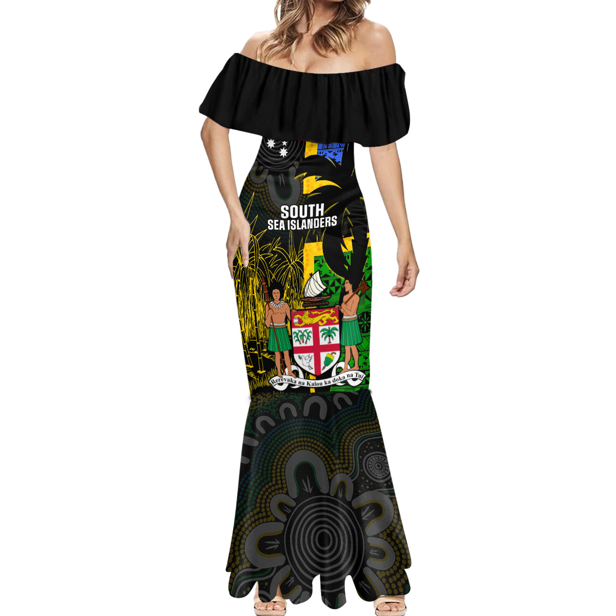 Personalised South Sea Islanders Mermaid Dress Kanakas With Fiji Coat Of Arms - Wonder Print Shop