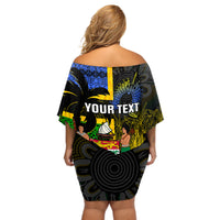 Personalised South Sea Islanders Off Shoulder Short Dress Kanakas With Fiji Coat Of Arms - Wonder Print Shop