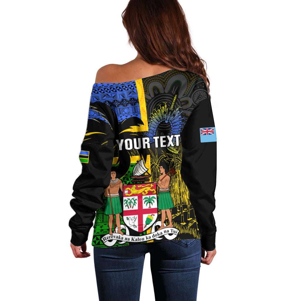 Personalised South Sea Islanders Off Shoulder Sweater Kanakas With Fiji Coat Of Arms - Wonder Print Shop
