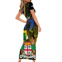 Personalised South Sea Islanders Short Sleeve Bodycon Dress Kanakas With Fiji Coat Of Arms - Wonder Print Shop