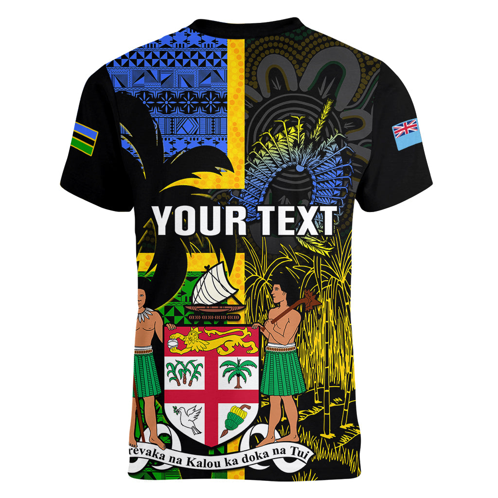 Personalised South Sea Islanders Women V Neck T Shirt Kanakas With Fiji Coat Of Arms - Wonder Print Shop