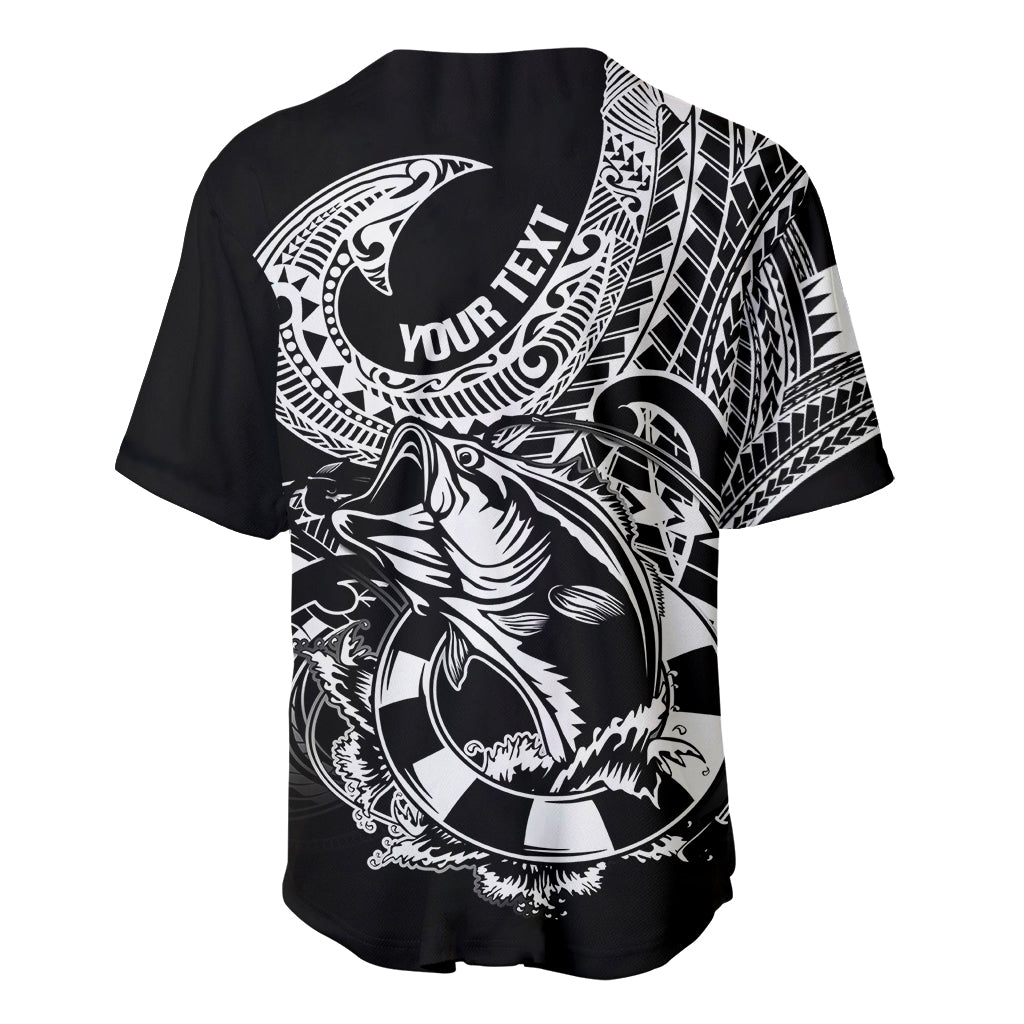 Personalised Polynesia Baseball Jersey Fish Hook Tattoo Go Fishing Polynesian Pattern Black - Wonder Print Shop