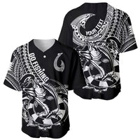 Personalised Polynesia Baseball Jersey Fish Hook Tattoo Go Fishing Polynesian Pattern Black - Wonder Print Shop