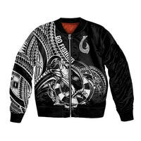 Personalised Polynesia Bomber Jacket Fish Hook Tattoo Go Fishing Polynesian Pattern Black - Wonder Print Shop