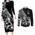 Personalised Polynesia Couples Matching Long Sleeve Bodycon Dress and Long Sleeve Button Shirts Fish Hook Tattoo Go Fishing Polynesian Pattern Black - Wonder Print Shop