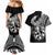 Personalised Polynesia Couples Matching Mermaid Dress and Hawaiian Shirt Fish Hook Tattoo Go Fishing Polynesian Pattern Black - Wonder Print Shop