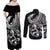 Personalised Polynesia Couples Matching Off Shoulder Maxi Dress and Long Sleeve Button Shirts Fish Hook Tattoo Go Fishing Polynesian Pattern Black - Wonder Print Shop