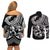 Personalised Polynesia Couples Matching Off Shoulder Short Dress and Long Sleeve Button Shirts Fish Hook Tattoo Go Fishing Polynesian Pattern Black - Wonder Print Shop