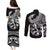 Personalised Polynesia Couples Matching Puletasi Dress and Long Sleeve Button Shirts Fish Hook Tattoo Go Fishing Polynesian Pattern Black - Wonder Print Shop