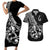 Personalised Polynesia Couples Matching Short Sleeve Bodycon Dress and Hawaiian Shirt Fish Hook Tattoo Go Fishing Polynesian Pattern Black - Wonder Print Shop