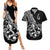 Personalised Polynesia Couples Matching Summer Maxi Dress and Hawaiian Shirt Fish Hook Tattoo Go Fishing Polynesian Pattern Black - Wonder Print Shop