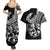 Personalised Polynesia Couples Matching Summer Maxi Dress and Hawaiian Shirt Fish Hook Tattoo Go Fishing Polynesian Pattern Black - Wonder Print Shop